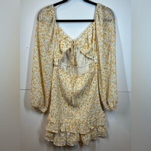 Mable Yellow Floral Smocked Tiered Mini Dress Size Large